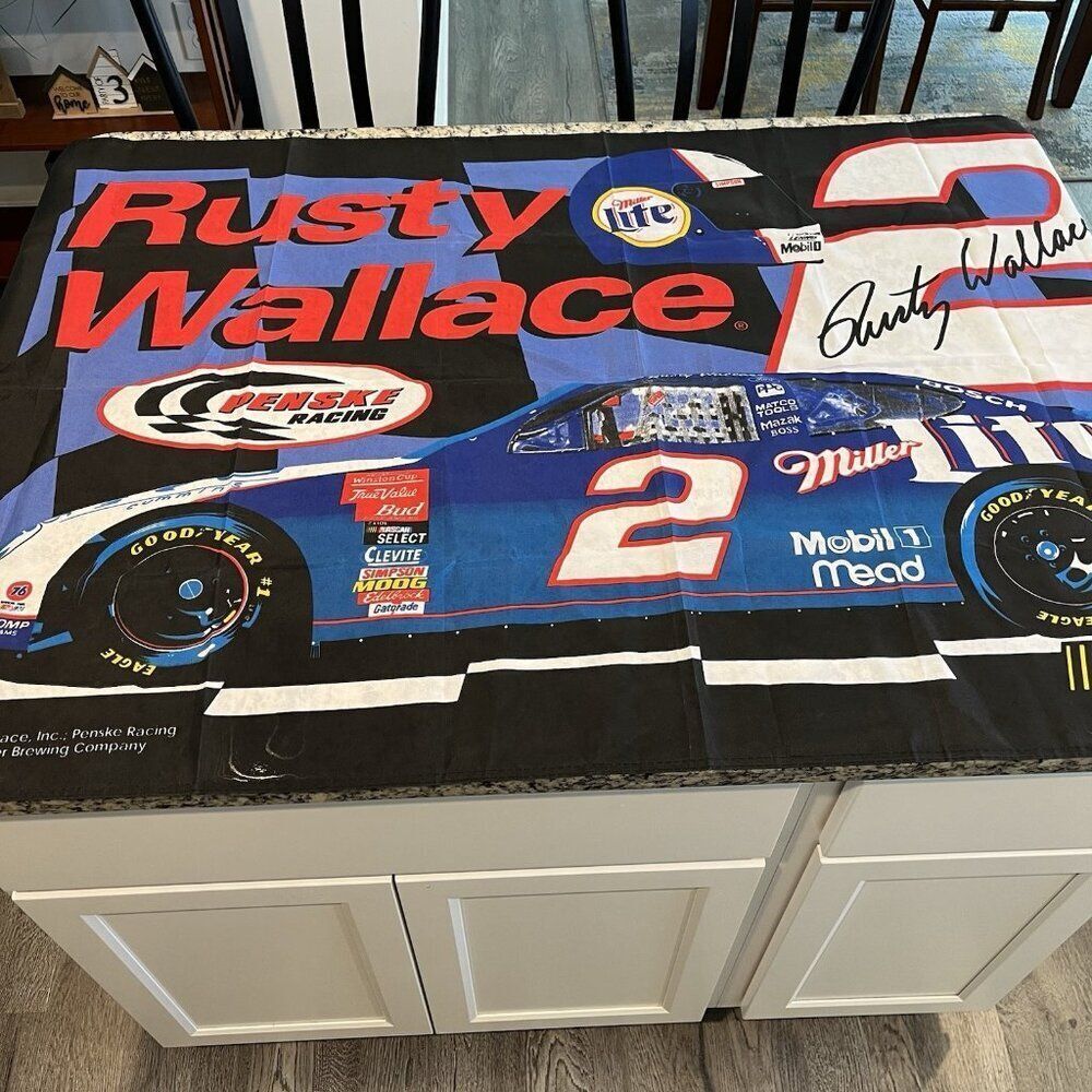 Vintage 1999 Nascar Rusty Wallace Penske Racing Flag Man Cave Decor
